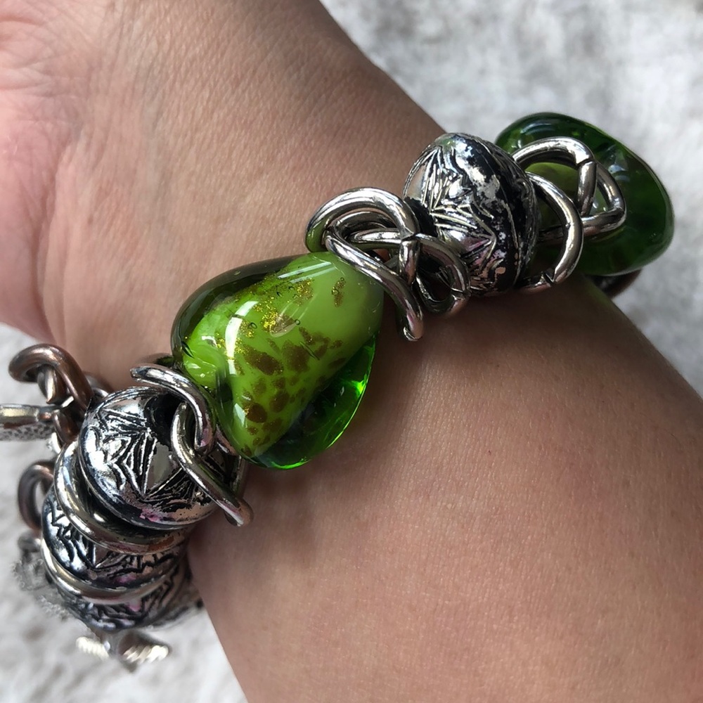 4/$25🛍 Italy Green Hearts Murano Glass Stretch Bracelet Charms